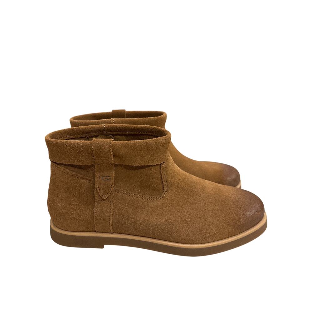 UGG Cuff Boot Women's Size 10 Brown Leather‎ Suede Side Zip Ankle Boots Casual